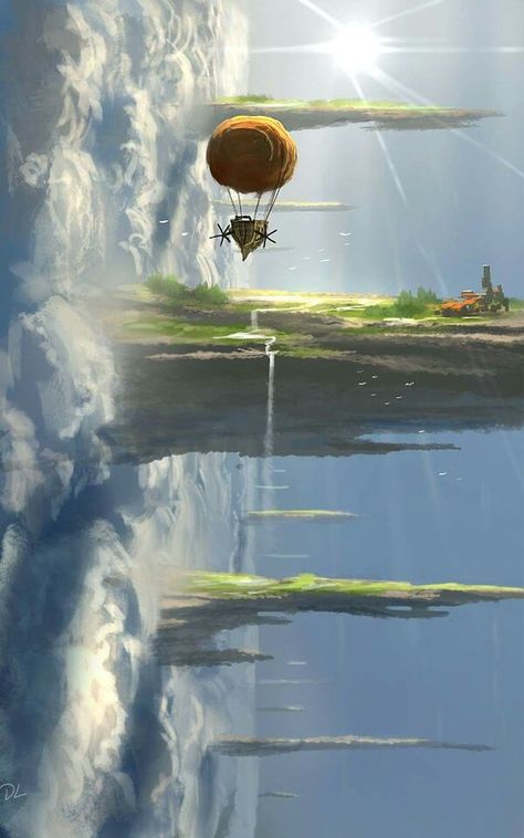 Strange gravity in a different world by Denis Loebner Printmaking Inspiration, Landscape Concept, Fantasy City, Fantasy Setting, Fantasy Places, Fantasy Art Landscapes, Fantasy Concept Art, Arte Fantasy, Environment Design