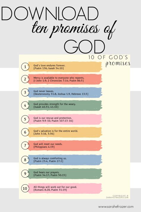 What promises of God bring you hope in a hopeless situation? Discover how God's promises can bring you hope, joy, and comfort, even in hard seasons of life. Grab your free Bible study printable to keep with your Bible study tools. || Sarah E. Frazer #bible #godspromises #spiritualgrowth #sarahefrazer God's Promises For Kids, Prayer List Template, Gods Promises Quotes, Promises Quotes, God Keeps His Promises, Homeschool Fun, Promises Of God, Study Topics, Prayer Bible