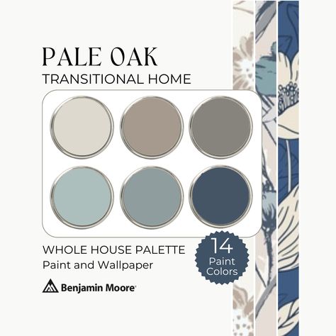 Pale Oak Paint, Pale Oak Benjamin Moore, Benjamin Moore Pale Oak, Oak Wallpaper, Whole House Color Palette, Paint Benjamin Moore, House Color Palette, Earth Tones Paint, Wallpaper And Paint