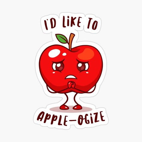 Get my art printed on awesome products. Support me at Redbubble #RBandME: https://www.redbubble.com/i/sticker/Apple-ogize-by-GattoNero2033/47405956.JCQM3?asc=u Puns Cards, Prints Clothes, Pun Stickers, Apple Quotes, Drawing Plants, Birthday Card Puns, Pun Cards, Punny Puns, Aesthetic Business