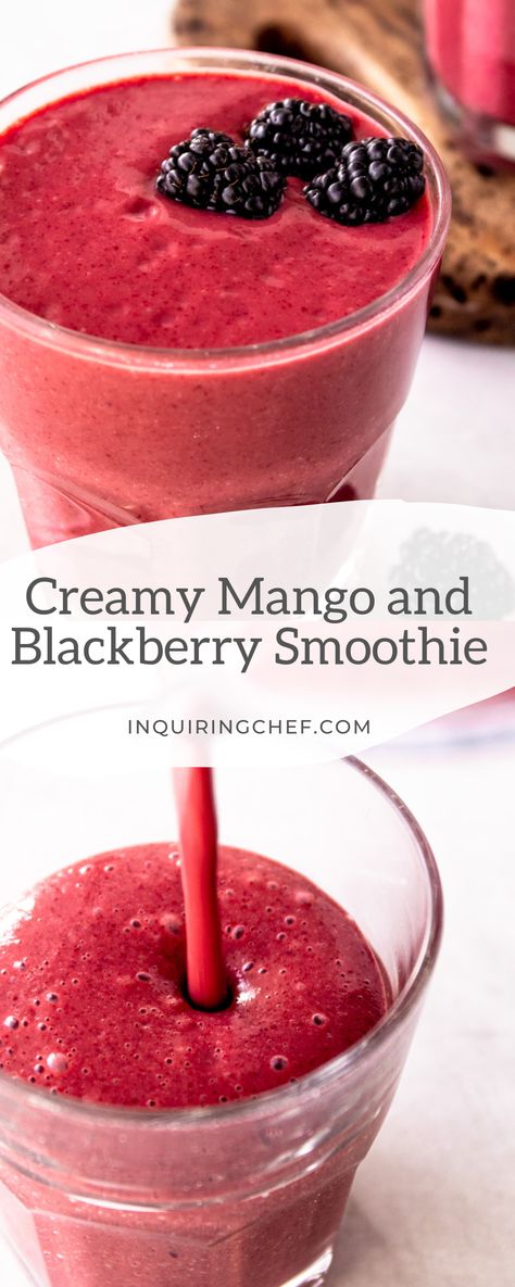 Blackberries Smoothie, Blackberry Smoothie Recipes, Blackberry Smoothie, Refreshing Breakfast, Mango Smoothie Recipes, Easy Breakfasts, School Recipes, Ninja Recipes, Smoothie Drink Recipes