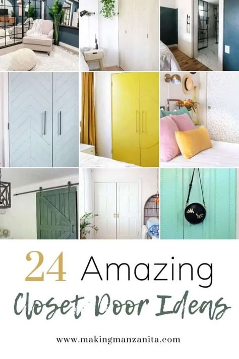 Need a new closet door? Why not try to DIY one!? Get inspired with these DIY closet door ideas! Painting Closet Doors Ideas, Closet Door Painting Ideas, Closet Without Doors Ideas, Closets Without Doors Ideas, Sliding Closet Doors Makeover, Diy Closet Door, Closet Doors Painted, Small Closet Makeover, Small Closet Door Ideas