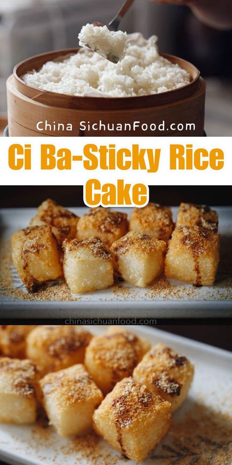 In this post, I will introduce a very classic Sichuan style snack made from sticky rice cake named as Ci ba (糍粑). “Ci” (糍) means “sticky” while “Ba” means “cake”. If you visit a real Sichuan style restaurants, brown sugar Ci ba (红糖糍粑) must be listed on their dessert menu. Filipino Sticky Rice, Sticky Rice Cake Recipe, Bisquick Cinnamon Rolls, Biko Recipe, Filipino Dessert Recipes, Sticky Rice Cakes, Sticky Rice Cake, Rice Coconut, Sweet Sticky Rice