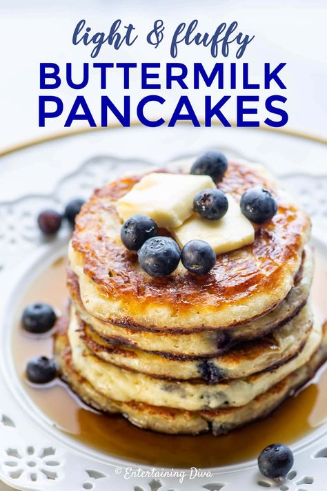 Fluffy Blueberry Buttermilk Pancakes From Scratch | Recipes Buttermilk Pancakes From Scratch, Fluffy Buttermilk Pancake Recipe, Buttermilk Pancakes Recipe, Fluffy Buttermilk Pancakes, Blueberry Buttermilk Pancakes, Light And Fluffy Pancakes, Blueberry Pancakes Recipe, Buttermilk Pancake Mix, Buttermilk Pancakes Fluffy