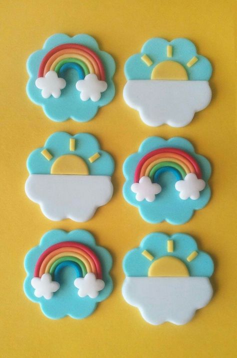 Kue Fondant, Fondant Rainbow, Deco Cupcake, Cloud Party, Rainbow Cupcake, Mini Torte, Fondant Cupcake Toppers, Rainbow Cupcakes, Fondant Cookies