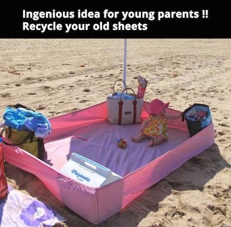 School Hacks Diy, Summer Hacks, Old Sheets, Young Parents, Post Baby Body, Fitted Bed Sheets, Beach Hacks, Baby Diy, Beach Baby