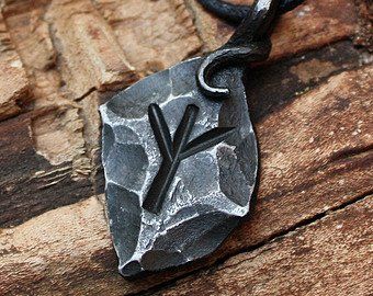 Etsy :: Your place to buy and sell all things handmade Elhaz Rune, Spirit Protection, Viking Amulet, Rune Viking, Script Alphabet, Iron Jewelry, Blacksmith Projects, Iron Pendant, Viking Pendant