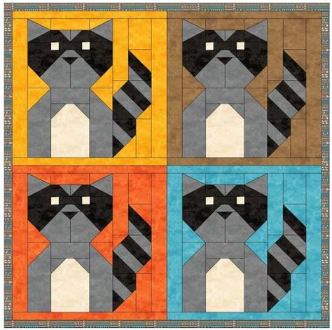 Raccoon Quilt, Farm Quilt Patterns, Quilt Animals, Animal Baby Quilt, Halloween Quilt Patterns, Boys Quilt Patterns, Baby Raccoon, Electric Quilt, Farm Quilt