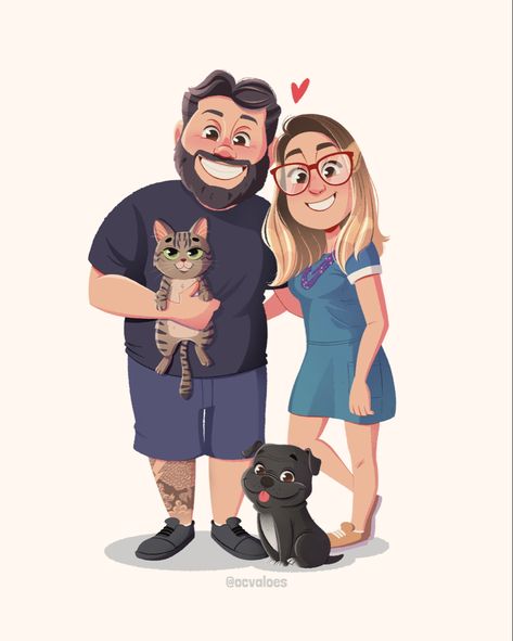 Couples Illustration Art, Woman Cartoon Characters, Digital Character Art, Cute Couple Illustration, Couple Portrait Drawing, Illustration Of Couple, Cartoon Family Portrait, Couple Portrait Illustration, Drawing Gifts