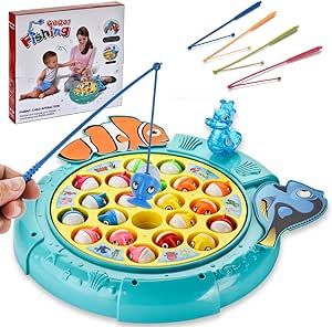 QuadPro Magnetic Fishing Games Set - Fun and Educational Fishing Toys for Toddlers and Kids, Includes 21 Fish, 4 Poles, Rotating Board, and On-Off Music, Perfect Fish Toy for Go Fish Fun Fish Games For Preschool, How To Play Go Fish, Magnetic Fishing Game Diy, Kids Fishing Game, Fishing Games For Kids, Fishing Toys, Magnetic Fishing Game, Block Plan, Fishing Game