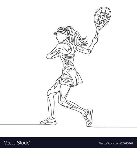 Tennis Drawing, Line Drawing Woman, Tennis Art, One Line Drawing, Continuous Line Drawing, Continuous Line, Tennis Player, Woman Drawing, Tennis Players