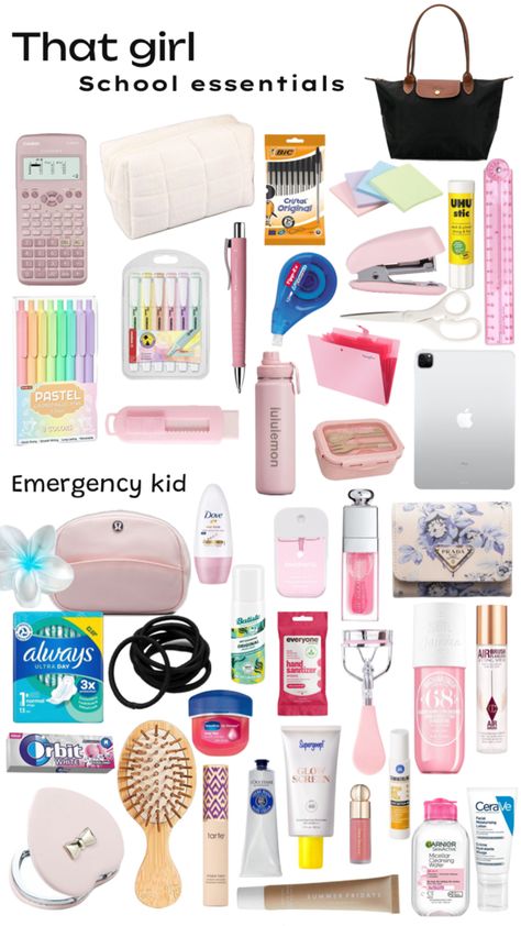 Girl School Essentials, 8th Grade Tips, Middle School Essentials, School Emergency Kit, School Backpack Essentials, Preppy School Supplies, Everyday Bag Essentials, School Bag Essentials, Backpack Essentials