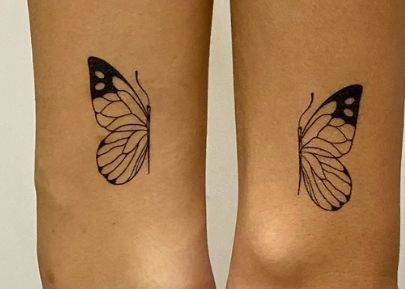 half butterfly friendship tattoo *not mine* Butterfly Split In Half Tattoo, Half Of A Butterfly Tattoo, Butterfly Friendship Tattoos, Half Butterfly Tattoo, Friendship Tattoo, Half Butterfly, Laminate Stairs, Timeless Tattoo, Friendship Tattoos