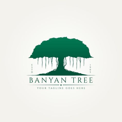 banyan tree classic silhouette premium logo Growth Logo, Shutterstock Design, Icon Template, Pencak Silat, Design Moodboard, Tree Logos, Banyan Tree, Tree Saw, Tattoo Outline