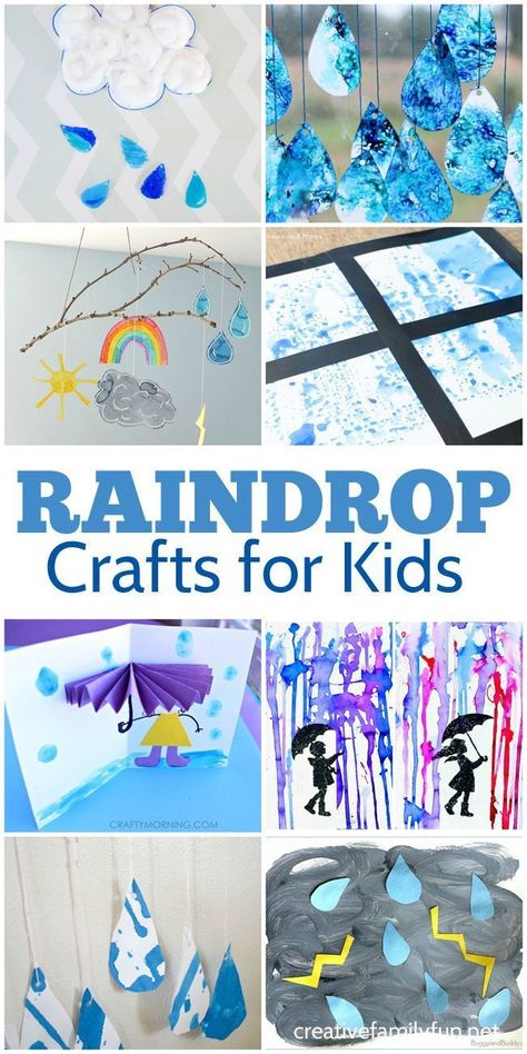 Create some fun weather crafts with this selection of rain and raindrop crafts for kids. They're all easy to make and fun for kids of all ages. Rain Crafts, Weather Activities For Kids, Preschool Weather, Weather Art, Weather Crafts, Weather Theme, Kindergarten Art Projects, Rainy Day Crafts, Easy Arts And Crafts