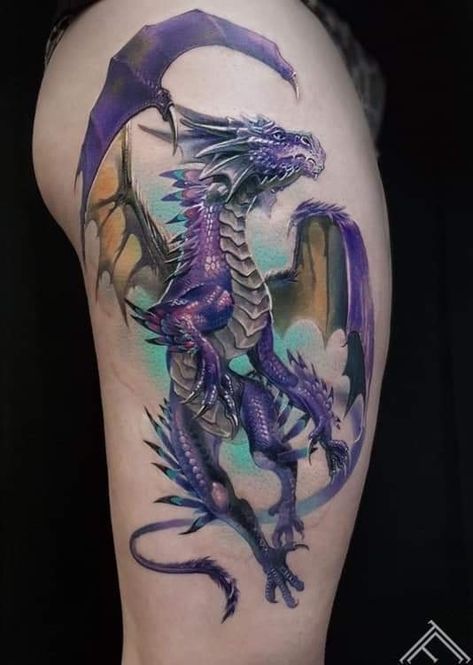 Purple Dragon Tattoo, Watercolor Dragon Tattoo, Blue Dragon Tattoo, Dragon Tattoo Arm, Dragon Tattoo Meaning, Celtic Dragon Tattoos, Dragons Tattoo, Dragon Tattoos For Men, Small Dragon Tattoos