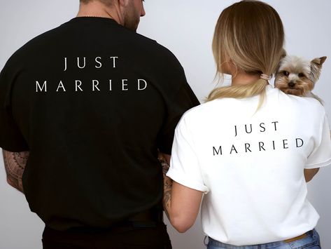 Wedding Shirt Ideas, Just Married Shirts, Hubby Wifey Shirts, Registry Wedding, Married Shirt, Groom Shirts, Wedding Shirt, Mrs Shirt, Honeymoon Shirts