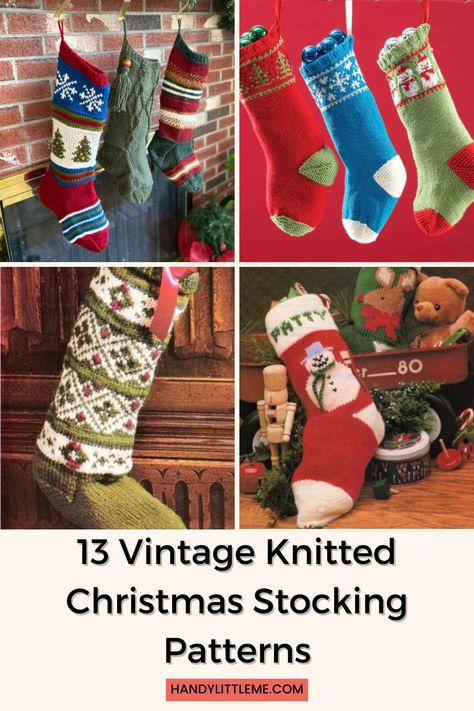 13 Vintage Knitted Christmas Stocking Patterns. Knit a festive Christmas stocking with a knitting pattern from this list. Diy Knitted Christmas Stocking, Hand Knitted Christmas Stocking, Free Knitting Pattern For Christmas Stocking, Knitted Xmas Stockings Free Pattern, Easy Knit Stocking Pattern Free, Diy Knit Christmas Stocking, How To Knit A Christmas Stocking, Vintage Christmas Stocking Pattern, Knit Stockings Christmas Free Pattern