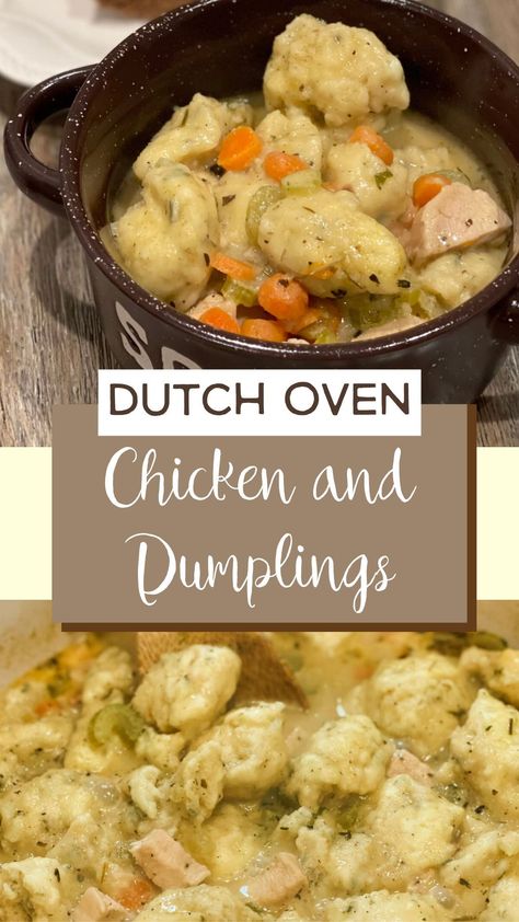 Dutch Oven Chicken And Dumplings, Oven Chicken And Dumplings, Easy Dutch Oven Recipes, Easy Chicken And Dumplings Recipe, Dutch Oven Recipes Cast Iron, Dutch Oven Chicken, Chicken And Dumplings Recipe, Dutch Oven Camping, Homemade Dumplings