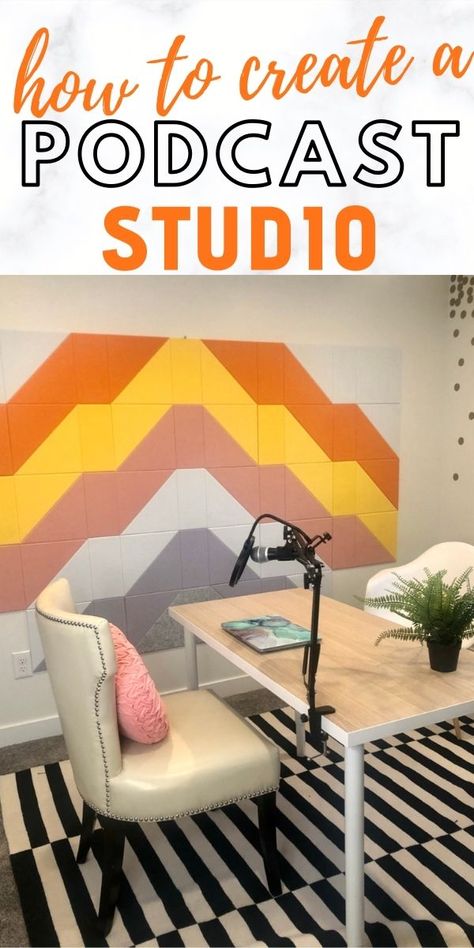 Podcast Studio Decorating Ideas, Podcast Wall Decor, Podcast Desk Setup, Podcasts Set Ideas, Garage Podcast Studio, Podcast Setup Ideas Background, Diy Podcast Backdrop Ideas, Closet Podcast Studio, Home Podcast Studio Ideas