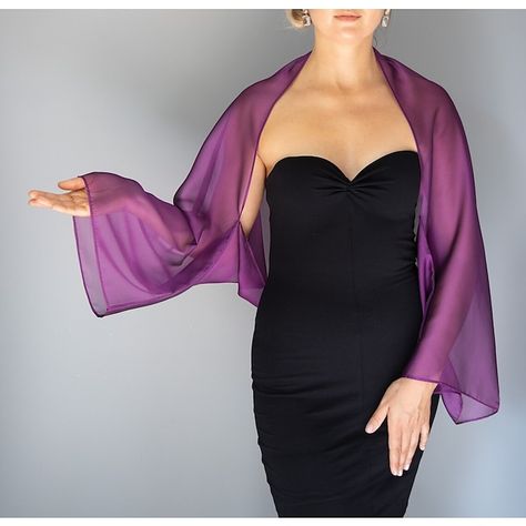 Shawls Women‘s Wedding Guest Wrap Bolero Pure Elegant Sun Protection Long Sleeve Chiffon Wedding Wraps With Pure Color For Party Fall 2023 - $36.99 Organza Bolero, Bolero Sleeves, Chiffon Bolero, Scarf Coverup, Purple Shawl, Bridal Bolero, Chiffon Shawl, Shrugs And Boleros, Dress With Shawl