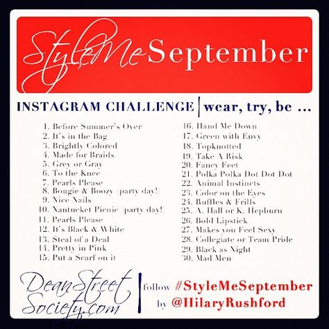 Hello September. You're free to be stylish. September Outfit Challenge, September Style Challenge, Book Club Instagram, Outfit Prompts, Ootd Challenge, September List, Girly Wardrobe, September Instagram, Photography Challenges