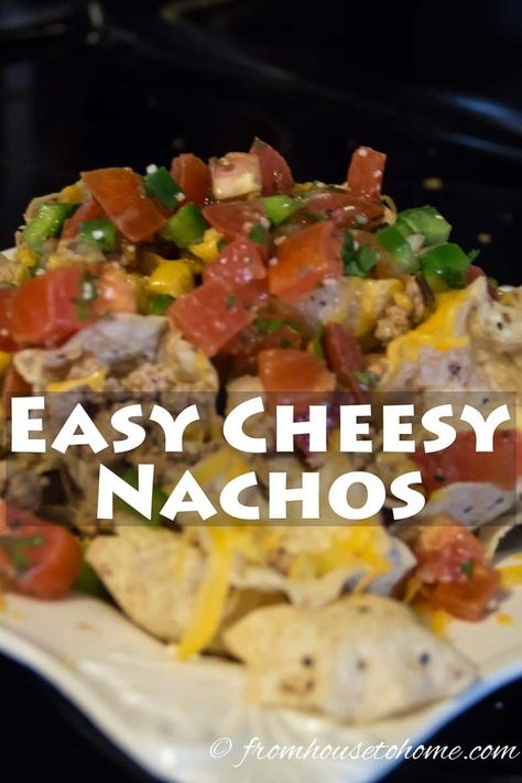 This Easy Nachos recipe is quick and easy to make...perfect for a party or just a fast meal at home. #fromhousetohome  #appetizers #easytoserveforacrowd #fingerfoods #superbowlparty #bloggersdiy Ground Beef Nachos Recipe, Easy Nachos Recipe, Nachos At Home, Beef Nachos Recipe, Ground Beef Nachos, Nachos Recipe Beef, How To Make Nachos, Make Taco Seasoning, Beef Nachos