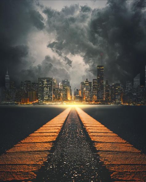 Surreal highway to New York City. Surreal image of highway to New York City. Pho #Sponsored , #SPONSORED, #Affiliate, #highway, #Pho, #image, #Surreal Classy Art, Neon Noir, New York City Photos, Blue Background Images, Nyc Skyline, New York Life, City Pictures, Simple Background Images, Poster Background Design