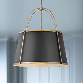 Hinkley Clarke 24 1/2"W Warm Brass and Black Pendant Light Black And Brass Lighting, Black And Brass Chandelier, Gold Light Fixture, Traditional Pendant Lighting, Gold Pendant Lighting, Pendant Light Styles, Black Light Fixture, Brass Pendant Light, Kitchen Pendants