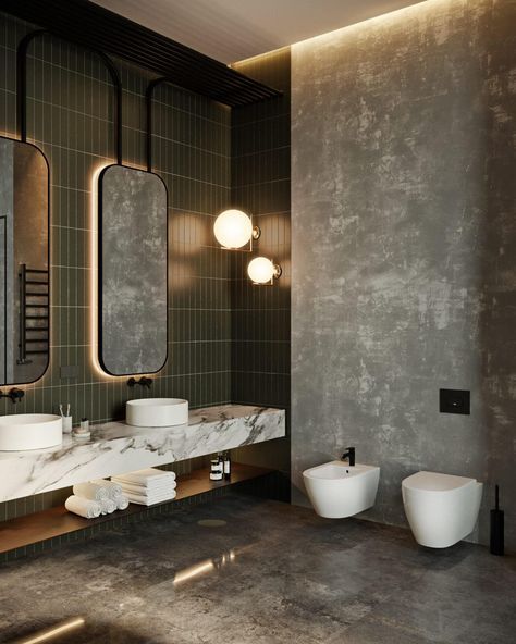 OKO Apartment by Tolko Interiors Manchester Tan, Industrial Bathroom Design, Marble Bathroom Designs, Public Bathrooms, Industrial Bathroom, Bad Inspiration, Bathroom Design Inspiration, Apartment Bathroom, Trendy Bathroom