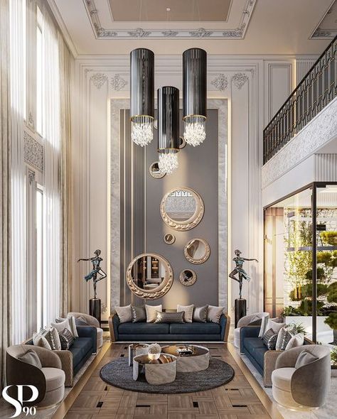 Best Interior Designers on Instagram: "Experience the grandeur of double-height living rooms designed by Space 90 Studio. These stunning spaces boast soaring ceilings and expansive windows, flooding the interiors with natural light. ✨

𝑫𝒊𝒔𝒄𝒐𝒗𝒆𝒓 𝒂 𝒘𝒐𝒓𝒍𝒅 𝒐𝒇 𝒅𝒆𝒔𝒊𝒈𝒏 𝒆𝒅𝒊𝒕𝒊𝒐𝒏𝒔 𝒂𝒕 @covethouse_ 

#CovetHouse #CovetCollection #CircuMagicalFurniture #CaffeLatteHome #DOMPodiumRussia #architecturedetails #homedesign #luxuryliving #interiordesign #interiorinspiration #luxuryhomedecor #moderndesign #UrbanLuxury #LivingroomDecor #LivingroomInspo #JumeirahHotels #интерьердизайн #интерьердизайнмосква #дизайнерымосквы" Transitional Style Living Room, Double Height Living Room, Living Room Wall Designs, High Ceiling Living Room, Double Height, Open Concept Living Room, Home Entrance, Design Room, Living Room Ceiling