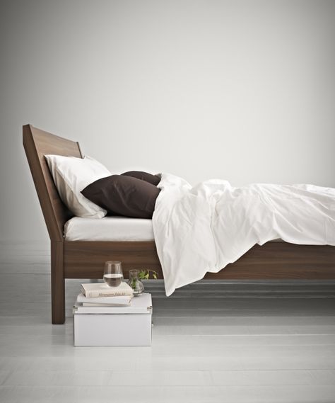 NYVOLL - The angled headboard allows you to sit comfortably when reading in bed <-- that's why I want this, I want to READ in bed! Angled Headboard, House Organisation, Relaxing Bedroom, Bedroom Renovation, Reading In Bed, Room Remodeling, Cool Beds, Bedroom Furniture Sets, Guest Bedrooms