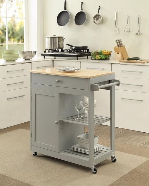 Island On Wheels, Portable Kitchen Island, Butcher Block Island Kitchen, Mobile Kitchen Island, Grey Kitchen Island, Серая Кухня, Kitchen Island On Wheels, Island Cart, Rolling Kitchen Island