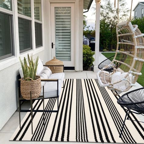 PRICES MAY VARY. BACKYARD’S BEST FRIEND: This 5’x8’ outdoor rug is made from cotton that holds up UV fading, But it's not waterproof,so this patio rug just right for a covered place,such as covered balconies and gardens,It's also stain-resistant, so it's sure to stand up to backyard BBQs and picnics Machine Washable: As an easy-care rug, you have the flexibility for various cleaning methods. Machine wash on cold for a deep clean and hang dry. Use your vacuum without a beater bar on the lowest po Porch Wall Decor, Porch Rug, Farmhouse Rug, Living Room Balcony, Room Balcony, Balcony Furniture, Carpet Mat, Indoor Outdoor Rug, Patio Rugs