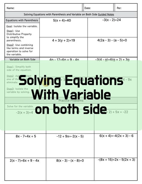 A FREE video on solving equations. Teaching Two Step Equations, Multi Step Equations Activities, Solving Equations With Variables On Both Sides, Ged Math, Solving Multi Step Equations Anchor Chart, Multistep Equations, Inverse Operations, Solving Multistep Equations, Solving Multi Step Equations