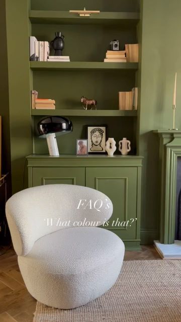 Jess Hurrell on Instagram: "FAQ’s - What colour is that? This has got to be the room I get asked about the most in terms of paint colour. And the answer is Olive Colour by @littlegreenepaintcompany 🫒 I love it so much we’ve just painted our front door the same colour. . . . #olive #lounge #loungedecor #livingroomdecor #livingroom #livingroominspo #livingroomideas #livingroomdesign #interiordesign #interiør #interiorstyling #interiordecor #interior4all #interiorinspo"