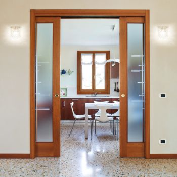 Eclisse Double Sliding Cavity Door System - Eclisse from Leader Doors UK Double Pocket Door, Double Pocket Doors, Pocket Door Frame, Sliding Pocket Doors, Pocket Door Hardware, Double Sliding Doors, Sliding Door Systems, Masonry Wall, Timber Door