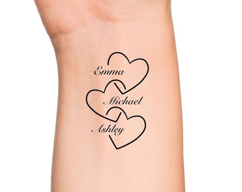 Custom Temporary Tattoo, Eternal Love Kids Names set of 3 - Etsy Kids Initial Tattoos, Heart With Infinity Tattoo, Tiny Wrist Tattoos, Realistic Temporary Tattoos, Custom Temporary Tattoos, Tattoos With Kids Names, Mommy Tattoos, Apple Craft, Heart Tattoo Designs