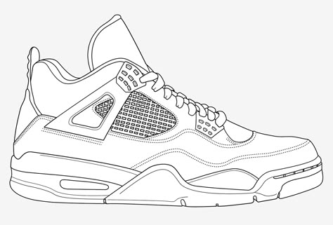 Jordans Shoes Drawing, Jordan Shoe Drawings, Shoe Design Template, Drawing Ideas Shoes, Shoes Design Drawing, Shoe Art Drawing, Jordan Shoes Sketch Drawing, Jordan Shoe Outline, Shoe Outline