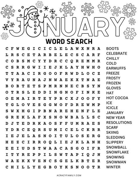 2024 Worksheets For Kids, Fun Activities For Homeschoolers, January Word Search For Kids, January School Themes, New Years Word Search Free Printable, Winter Wordsearch Free Printable, January Free Printables, Activity Pages For Adults, January Printables Free For Kids