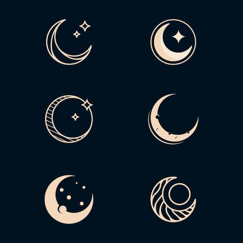 Moon Motif Design, Luna Logo Design, Lunar Symbols, Moon Logo Ideas, La Luna Tattoo, Night Symbol, Moon Branding, Moon Vector Illustration, Moon Logo Design