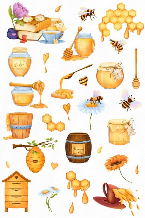 Honey Clipart, Honey Illustration, Honey Bee Sticker, Bees And Honey, Honeybee Art, Honey Art, Bee Activities, Bee Printables, Bee Drawing