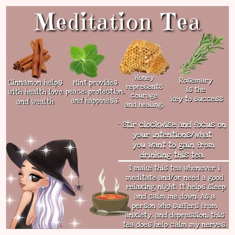 Witch Tea Recipes Healing, Witch Teas Recipes, Magic Recipes Witchcraft, Kitchen Witch Tea Recipes, Herbal Magic Recipes, Tea Recipes Herbal, Magic Tea Recipes, Tea Spells Witchcraft, Witchy Tea Recipes