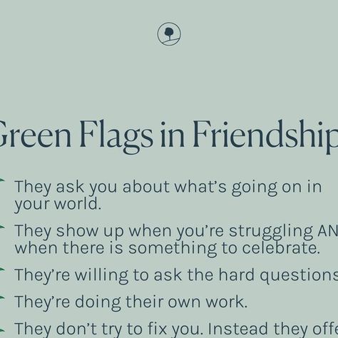 Onsite on Instagram: "We are all well aware of the "red flags" in our friendships—lack of reciprocation, only talks about themselves, speaks poorly of others—but it's also important to be aware of and acknowledge the "green flags." Green flags are the signs to keep investing your time and energy into the relationship. Tag a friend who shows up in all the right ways for you 💚" Communication Green Flags, Relationship Green Flags, Green Flags In A Relationship, The Same Red Flags You Ignore In The Beginning, Red Flags And Green Flags, Green Flags, Green Flag, Hard Questions, Red Flags