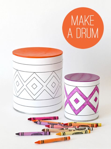 Drum Wrap, Drum Lessons For Kids, Drum Craft, Colorful Thanksgiving, Drums Artwork, Recycled Cans, Diy Drums, Thanksgiving Kids Table, Drums For Kids