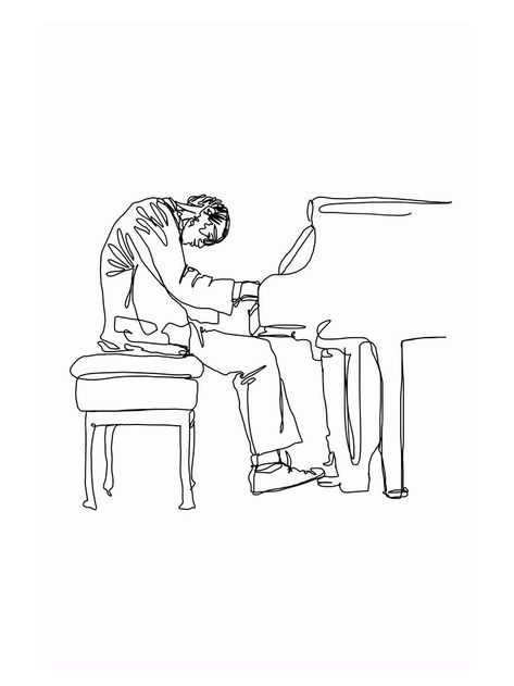 Piano Tattoo, Jazz Pianist, Minimalist Line Drawing, Evans Art, Narrative Photography, Bill Evans, Jazz Art, 강아지 그림, Music Painting