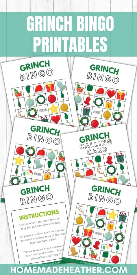 Elf Bingo Free Printable, Grinch Cards Free Printable, Grinch Worksheets Free Printable, Grinch Games For Kids, Free Grinch Printables, Grinch Bingo, Grinch Games, Bingo Printable Free, Grinch Themed Christmas