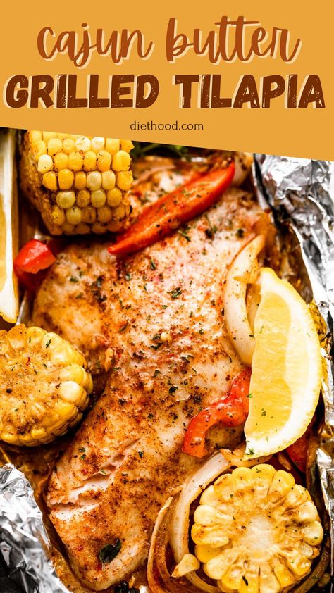 Broil Fish Recipes, Foil Fish Packets For The Oven, Fish And Corn Recipes, Cajun Tilapia Recipes, Cajun Foil Packets For The Grill, Fish In Foil Packets Ovens, Blackstone Tilapia Recipes, Fish Foil Packets For The Grill, Tilapia Recipes Grilled