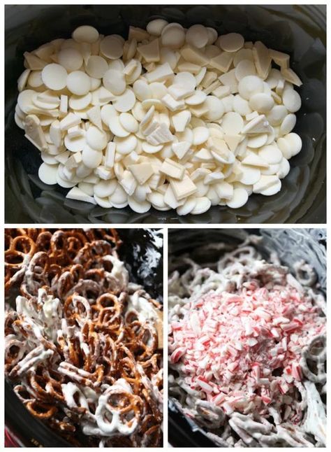 Melting Chocolate In Crock Pot, Melt Chocolate In Crock Pot, Pretzel Candy, Crockpot Candy Recipes, Crockpot Desserts, Peppermint Pretzel, Crockpot Candy, Xmas Candy, Easy Candy