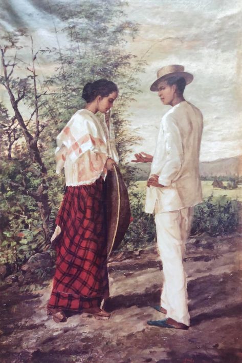 Tampuhan. Manuel Espiritu; 1892. Private collection. 1892 Philippines Aesthetic, Filipino History Aesthetic, Old Filipino Aesthetic, Filipino Fashion Traditional, Pre Colonial Filipino, Spanish Era Philippines Aesthetic, Noli Me Tangere Aesthetic, Philippine Traditions, Vintage Filipino